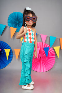 CARNIVAL DIAMONDS PRINTED GREEN RUFFEL JUMP SUIT