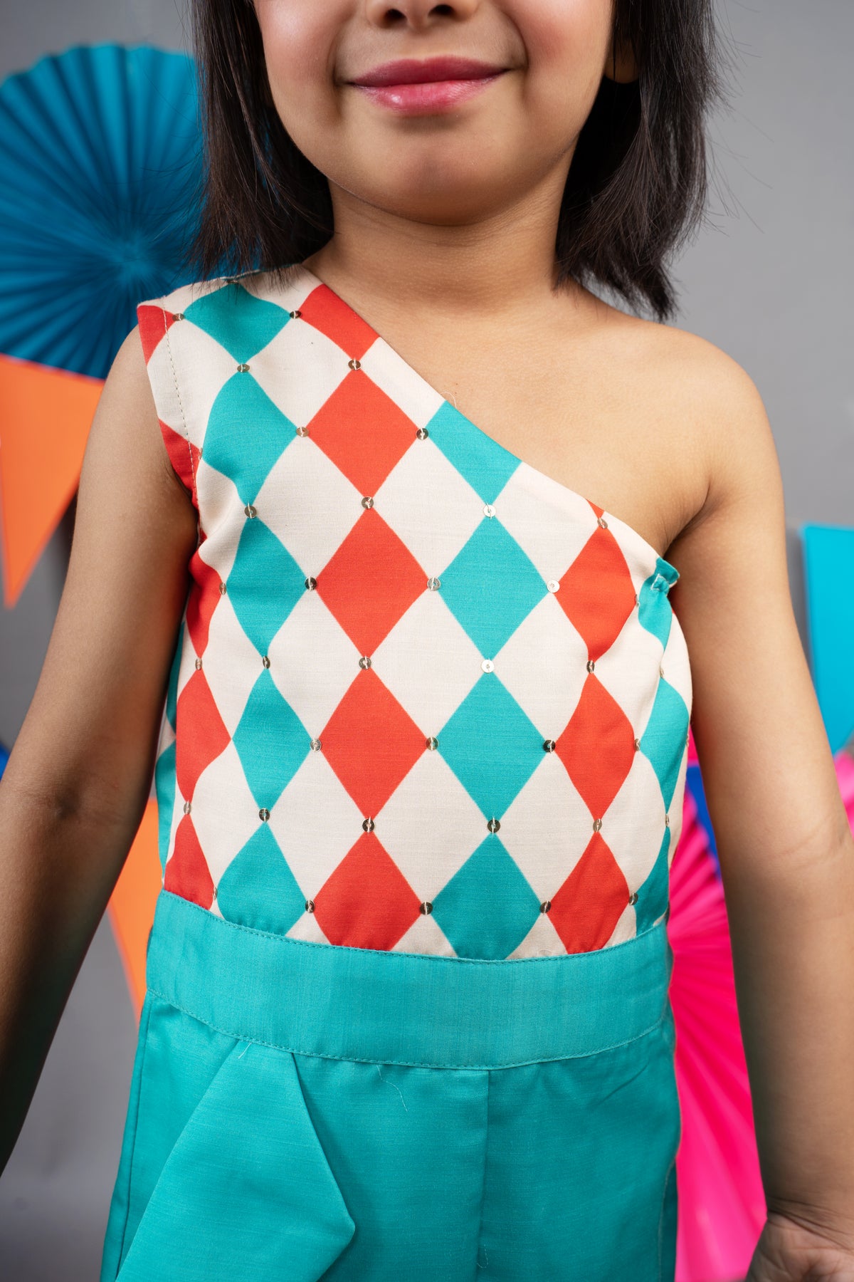 CARNIVAL DIAMONDS PRINTED GREEN RUFFEL JUMP SUIT