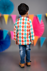 CARNIVAL DIAMONDS PRINTED FULL STYLISH SHIRT WITH GREEN ATTACHED JACKET WITH HAND EMBROIDRED