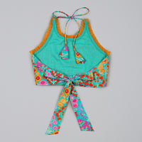 BLUE FLORAL PRINTED MIRROW WORK AND EMBROIDERED BLOUSE WITH FLORAL PRINTED GHAGARA SET