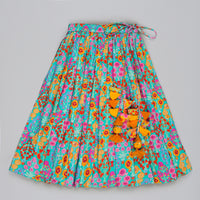 BLUE FLORAL PRINTED MIRROW WORK AND EMBROIDERED BLOUSE WITH FLORAL PRINTED GHAGARA SET