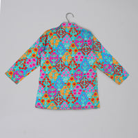 BLUE FLORAL PRINTED MIRROR WORK AND EMBROIDERD KURTA WITH DHOTI SET