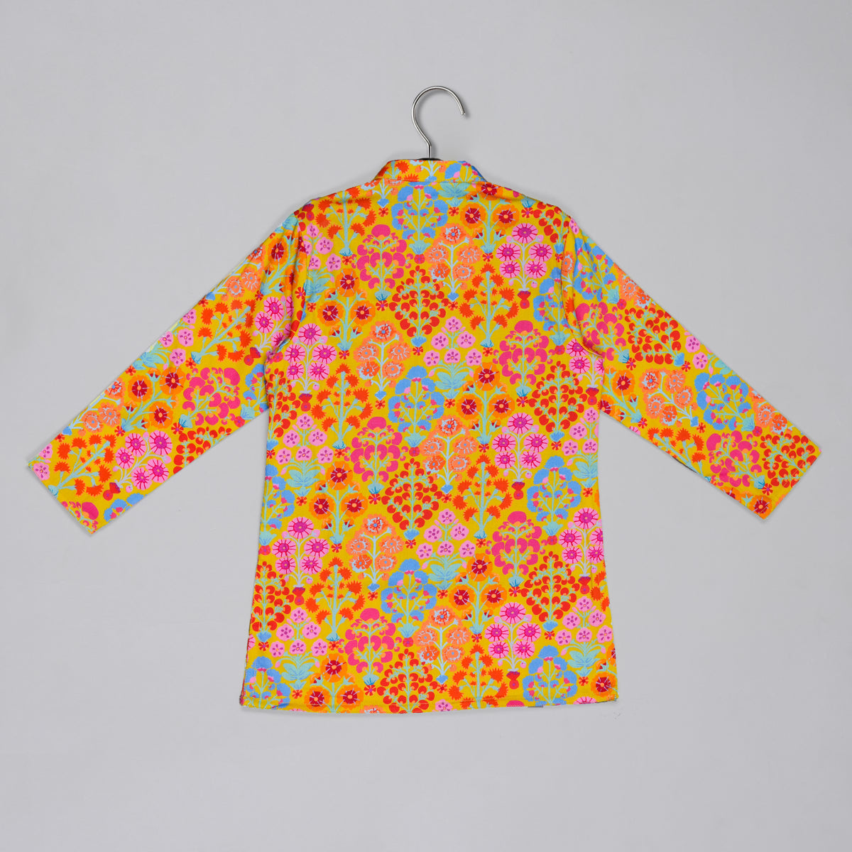 MUSTARD FLORAL PRINTED MIRROR WORK AND EMBROIDERD KURTA WITH DHOTI SET