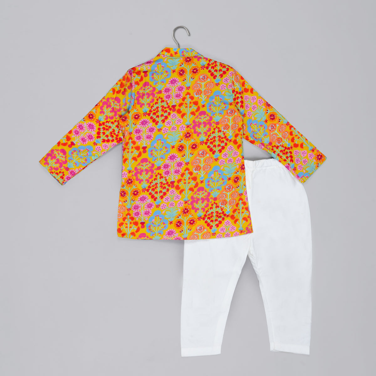 MUSTARD STYLISH FLORAL PRINTED FRONT OPEN KURTA ,MIRROR WORK AND EMBROIDERY WITH PAJAMA SET