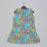 BLUE FLORAL PRINTED MIRROW WORK AND EMBROIDERED TOP WITH FLORAL PRINTED SHARARA SET