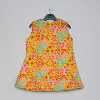 MUSTARD FLORAL PRINTED MIRROW WORK AND EMBROIDERED TOP WITH FLORAL PRINTED SHARARA SET