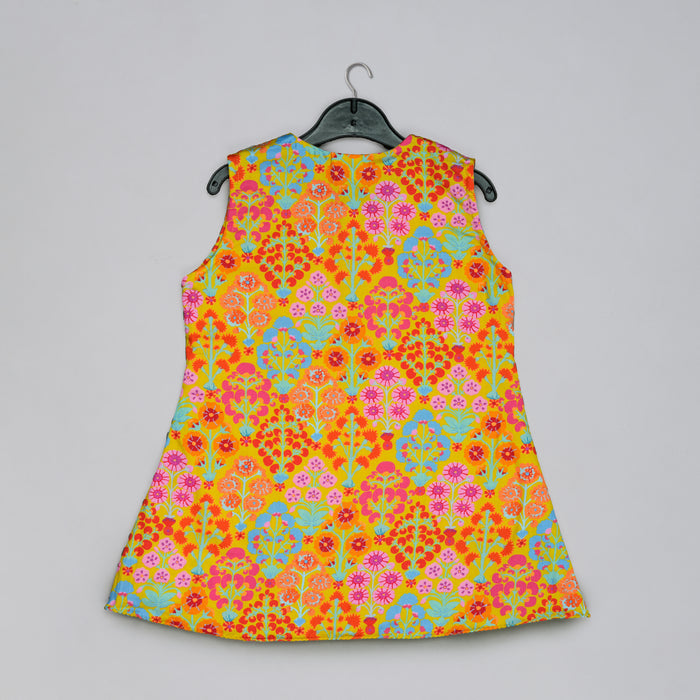 MUSTARD FLORAL PRINTED MIRROW WORK AND EMBROIDERED TOP WITH FLORAL PRINTED SHARARA SET