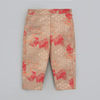 BEIDGE GEOMETRICAL PRINTED SHIRT WITH HAND EMBROIDERED JACKET WITH PRINTED PANT SET