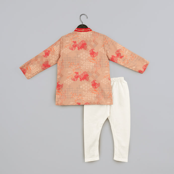 BEIDGE GEOMETRICAL PRINTED HAND EMBROIDERY KURTA WITH PAJAMA SET