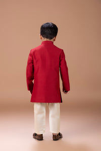 MARUN FRONT OPEN SHERWANI WITH HAND AND THREAD EMBROIDERYANIMALS/BIRD AND TREE BRANCHES WITH PAJAMA SET