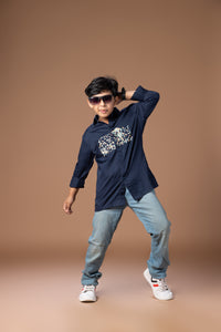 MULTICOLOUR SMALL BOXES EMBRODERED ON FRONT CHEST STYLISH FULL SHIRT