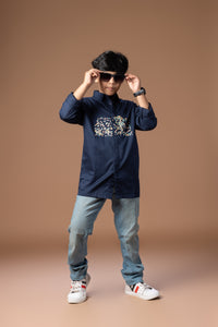 MULTICOLOUR SMALL BOXES EMBRODERED ON FRONT CHEST STYLISH FULL SHIRT