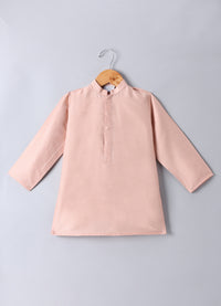 PEACH KURTA WITH LEAFS HAND PAINTED EMBROIDERY BUNDI JACKET WITH PAJAMA SET