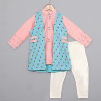 Pink Kurta With Long Open Nehru Jacket Set