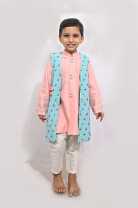 Pink Kurta With Long Open Nehru Jacket Set
