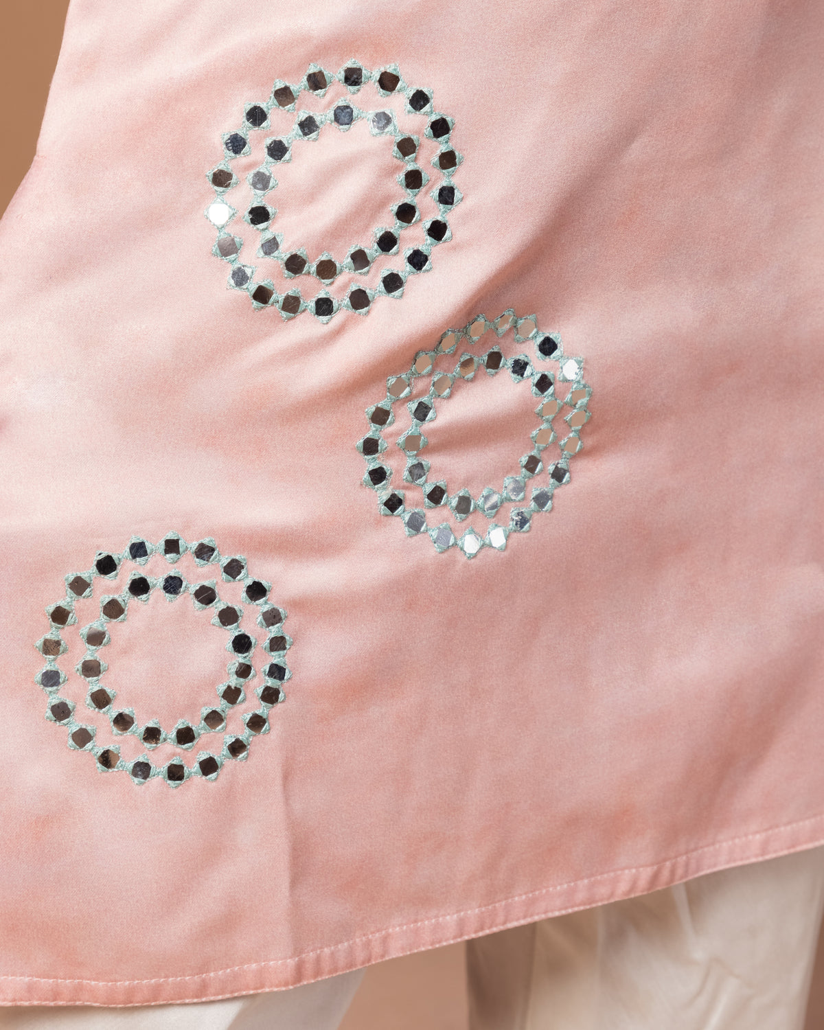 POWDER PINK MIRROR WORK EMBROIDERY KURTA WITH PAJAMA SET