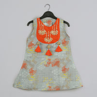 GREY GEOMETRICAL PRINTED HAND EMBROIDERY TOP WITH GEOMETRICAL PRINTED SHARARA SET