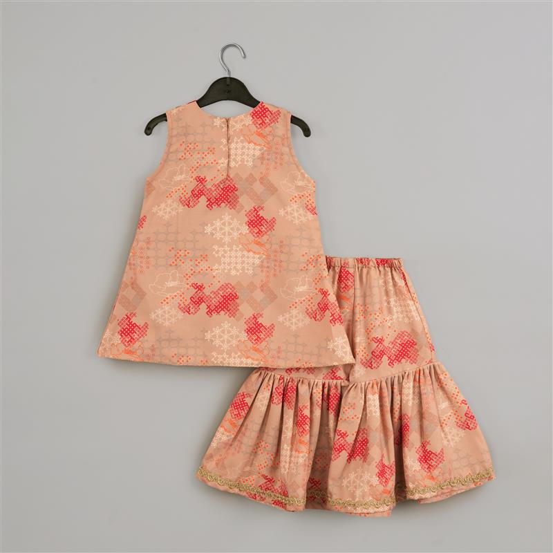 BEIDGE GEOMETRICAL PRINTED HAND EMBROIDERY TOP WITH GEOMETRICAL PRINTED SHARARA SET