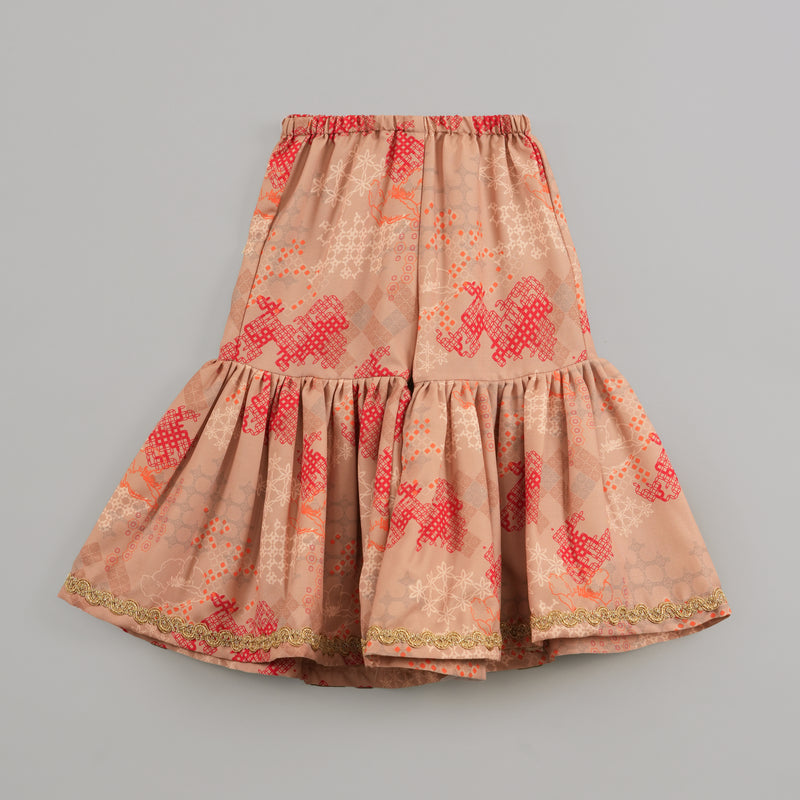 BEIDGE GEOMETRICAL PRINTED HAND EMBROIDERY TOP WITH GEOMETRICAL PRINTED SHARARA SET