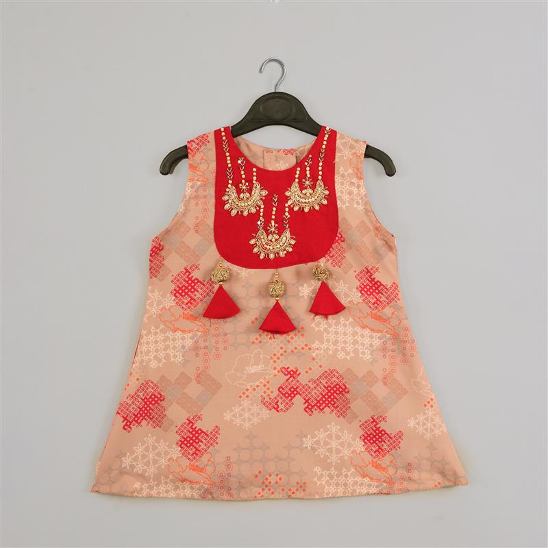 BEIDGE GEOMETRICAL PRINTED HAND EMBROIDERY TOP WITH GEOMETRICAL PRINTED SHARARA SET