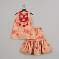 BEIDGE GEOMETRICAL PRINTED HAND EMBROIDERY TOP WITH GEOMETRICAL PRINTED SHARARA SET