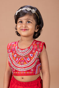 DARK RED HEAVY GOTA AND THREAD EMBROIDERY BLOUSE WITH GHAGARA SET