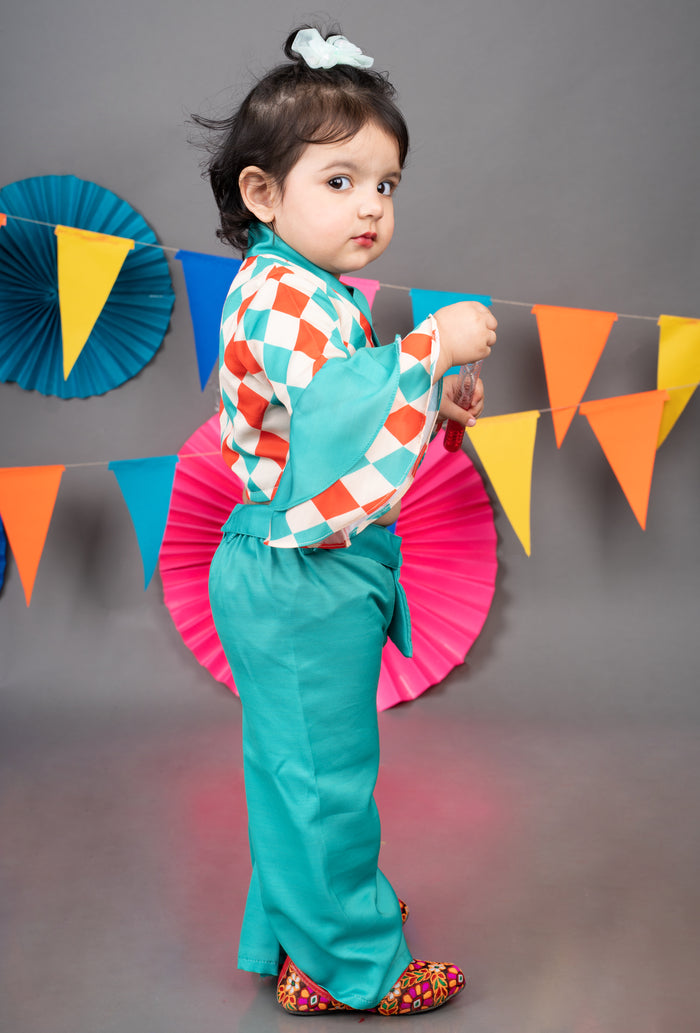 CARNIVAL DIAMONDS PRINTED TOP WITH GREEN PLAZO SET