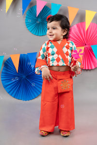 CARNIVAL DIAMONDS PRINTED TOP WITH RED PLAZO SET