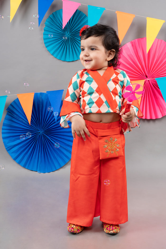 CARNIVAL DIAMONDS PRINTED TOP WITH RED PLAZO SET