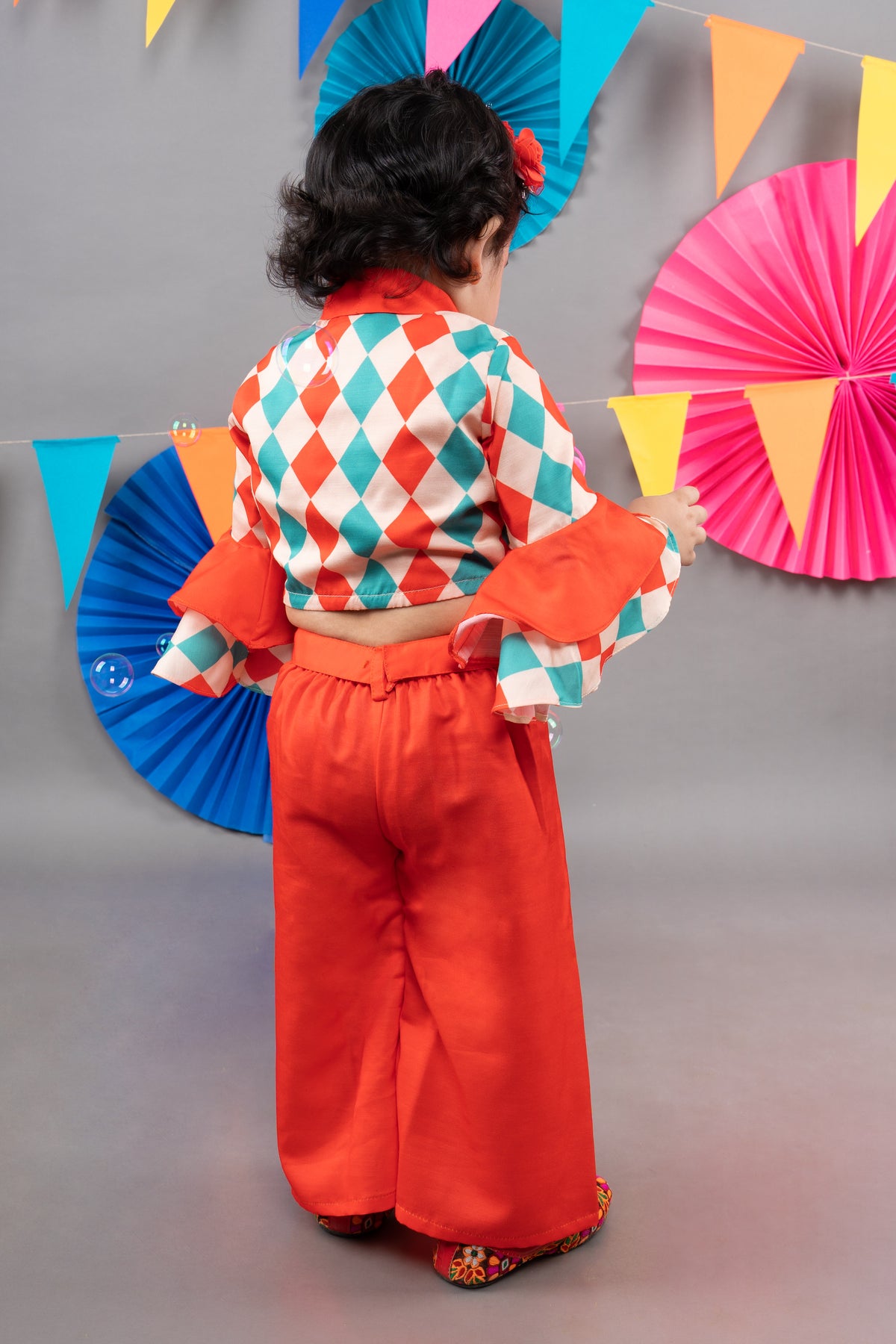 CARNIVAL DIAMONDS PRINTED TOP WITH RED PLAZO SET
