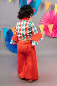 CARNIVAL DIAMONDS PRINTED TOP WITH RED PLAZO SET