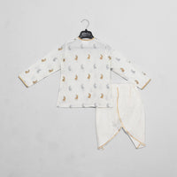 White Bunny Print Dhoon Set Boy