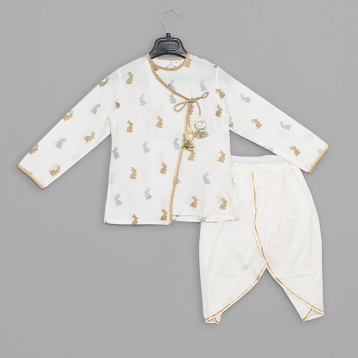 White Bunny Print Dhoon Set Boy