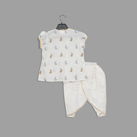 White Bunny Print Dhoon Set Girl