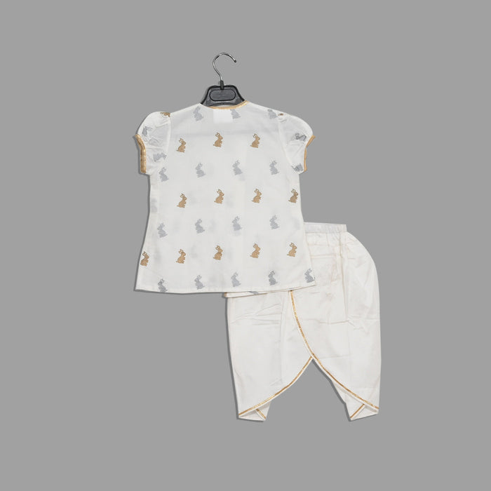 White Bunny Print Dhoon Set Girl