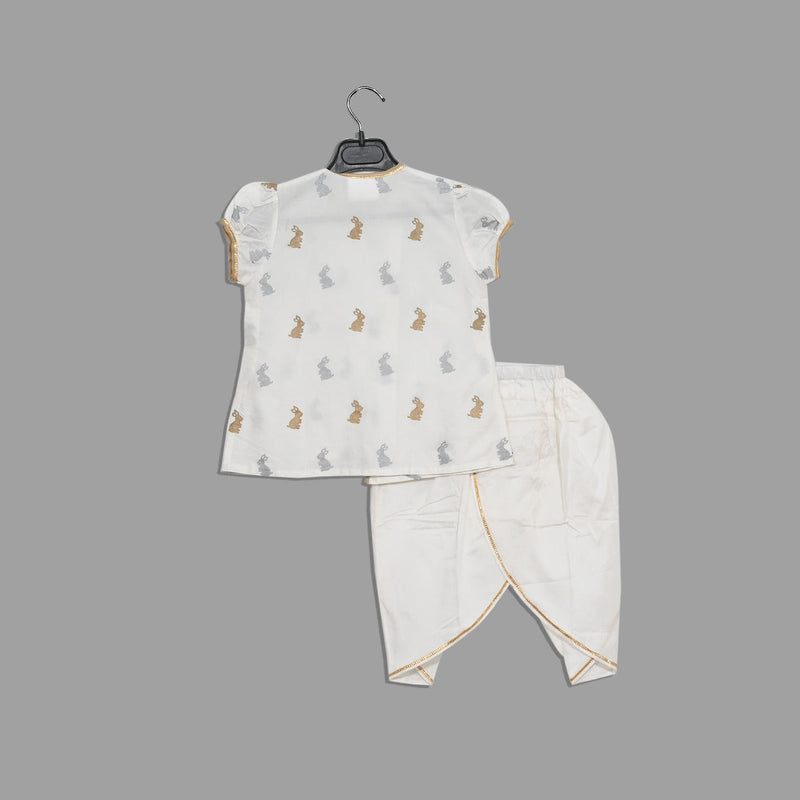 White Bunny Print Dhoon Set Girl