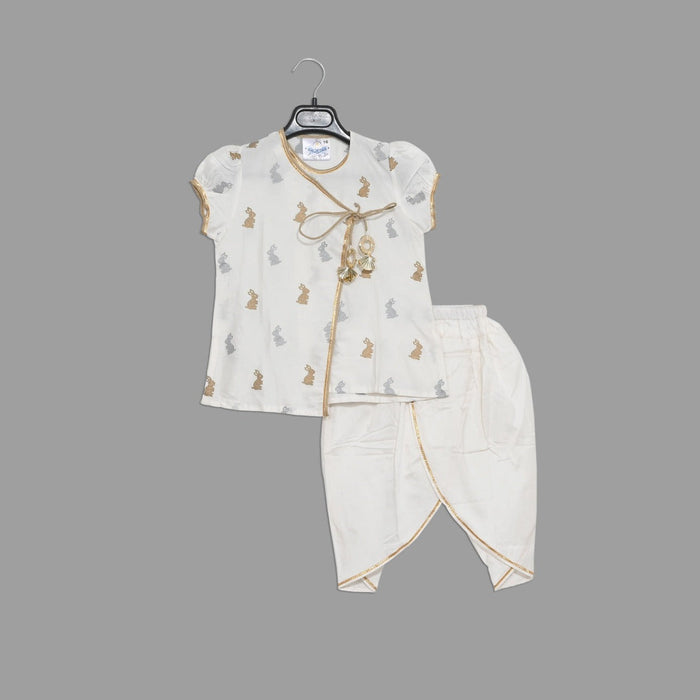 White Bunny Print Dhoon Set Girl