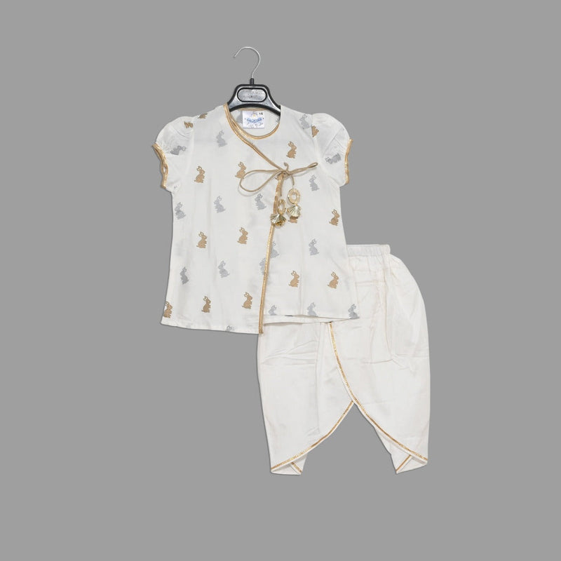 White Bunny Print Dhoon Set Girl