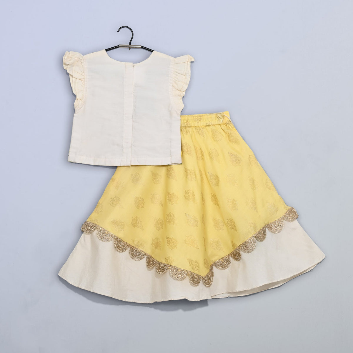 Yellow White Heavy Embroidered Ghaghra