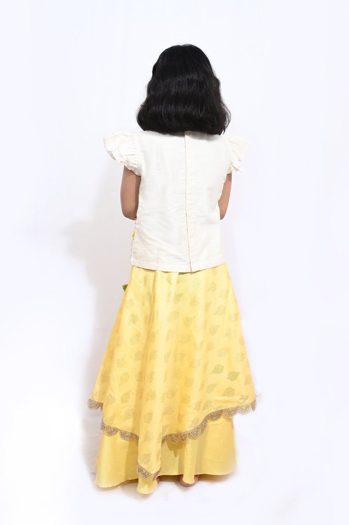 Yellow White Heavy Embroidered Ghaghra