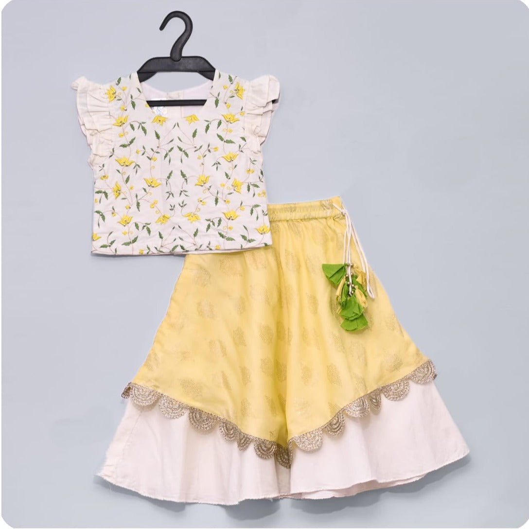 Yellow White Heavy Embroidered Ghaghra