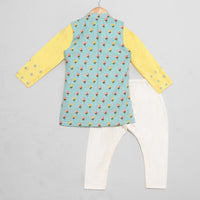 Yellow Kurta Collar With Open Nehru Jacket Long Set