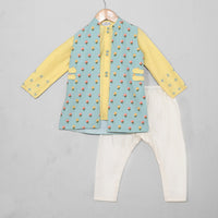 Yellow Kurta Collar With Open Nehru Jacket Long Set