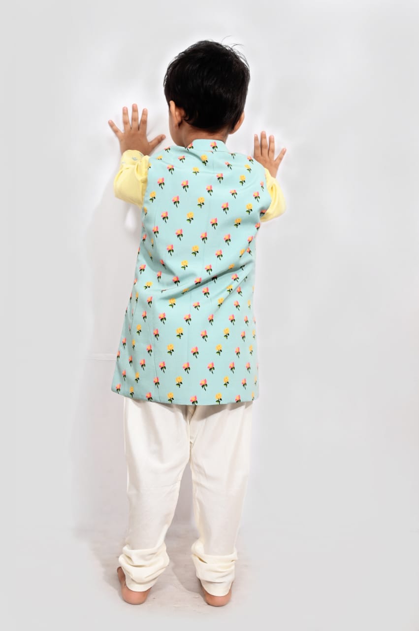 Yellow Kurta Collar With Open Nehru Jacket Long Set