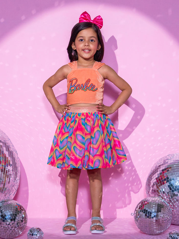 Barbie's Girls Peach Top with Skirt Co-ordinate set