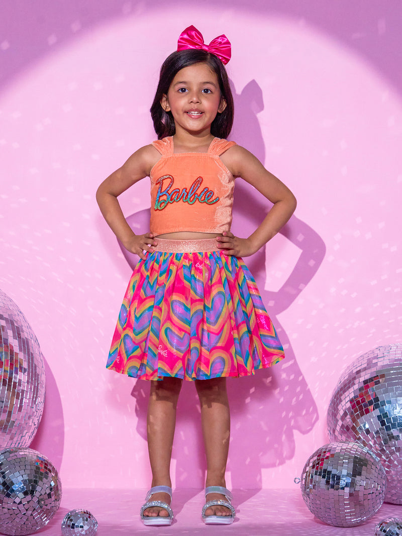 Barbie's Girls Peach Top with Skirt Co-ordinate set