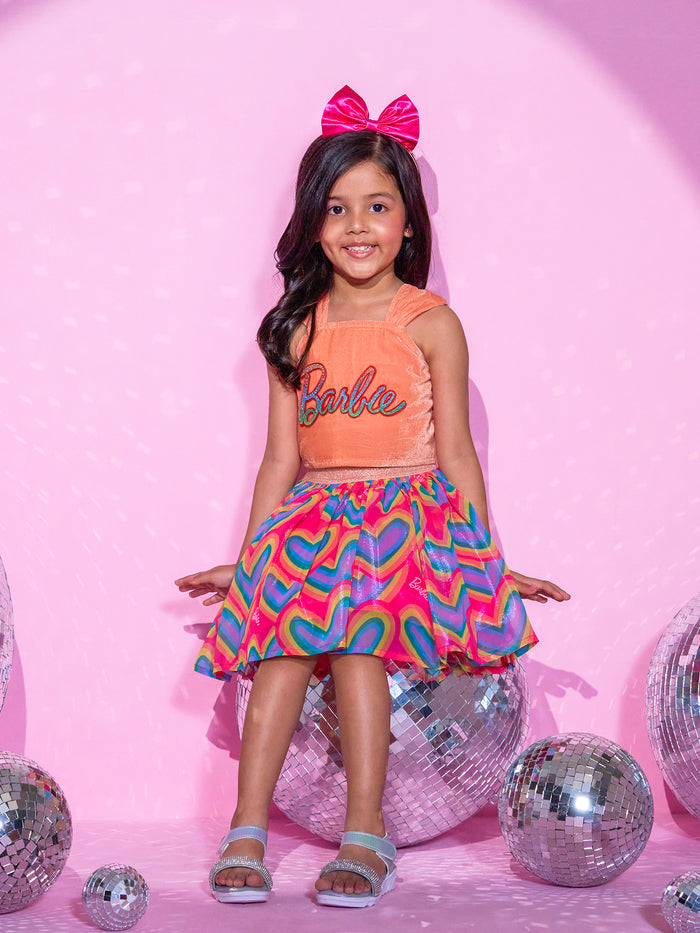 Barbie's Girls Peach Top with Skirt Co-ordinate set