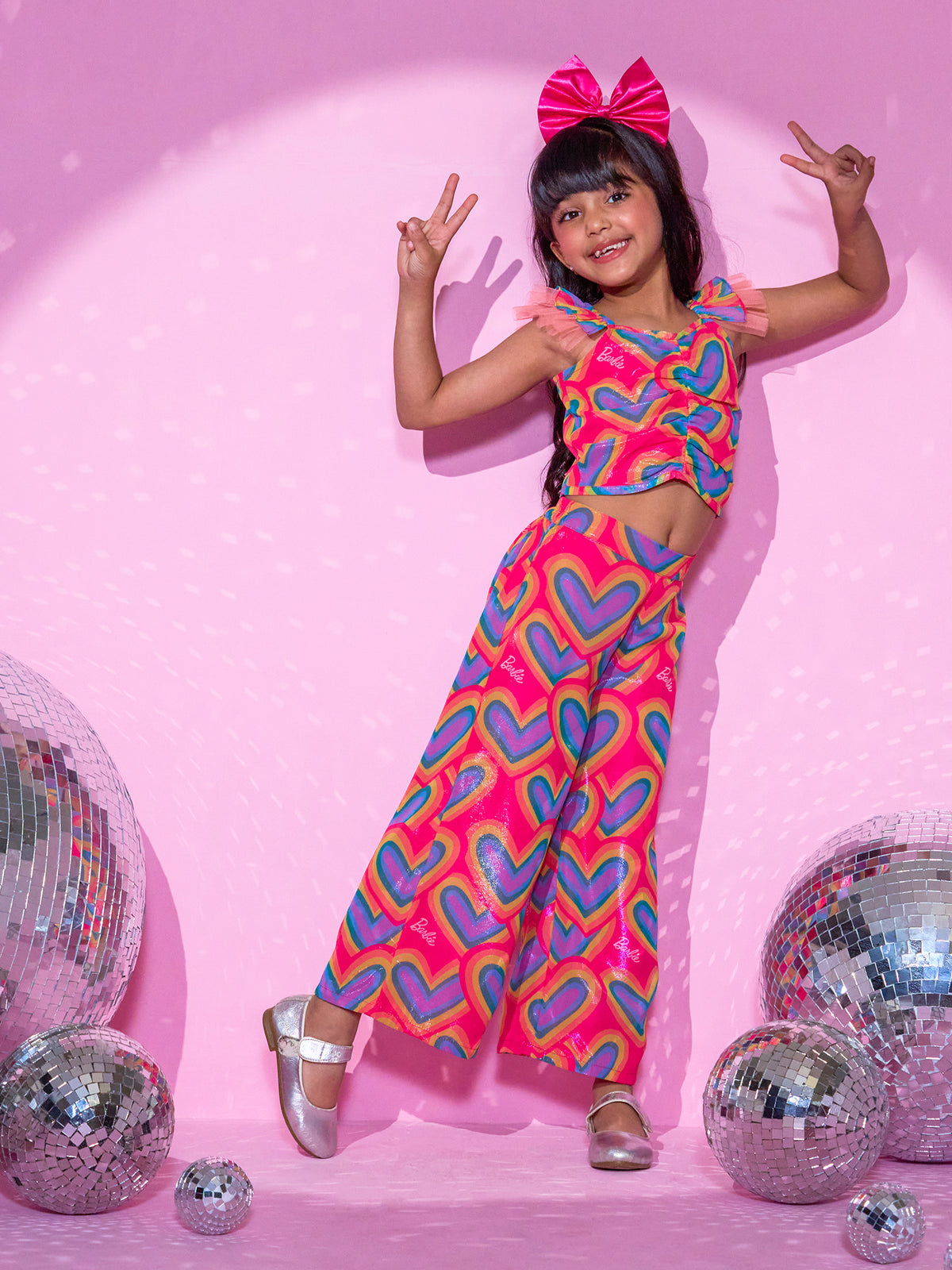 Barbie's Girls Peach Top with Pant Co-ordinate set