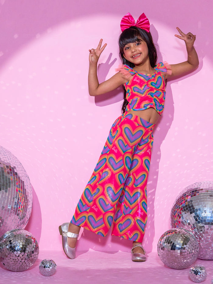Barbie's Girls Peach Top with Pant Co-ordinate set