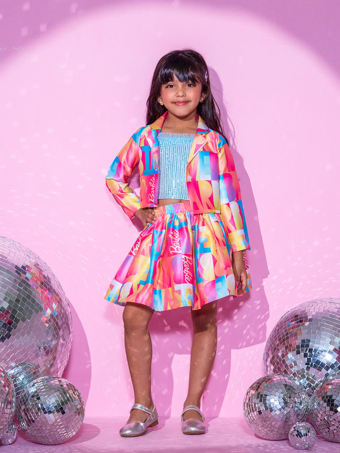 Barbie's Girls Pink Top and Skirt with Bustier Co-ordinate set